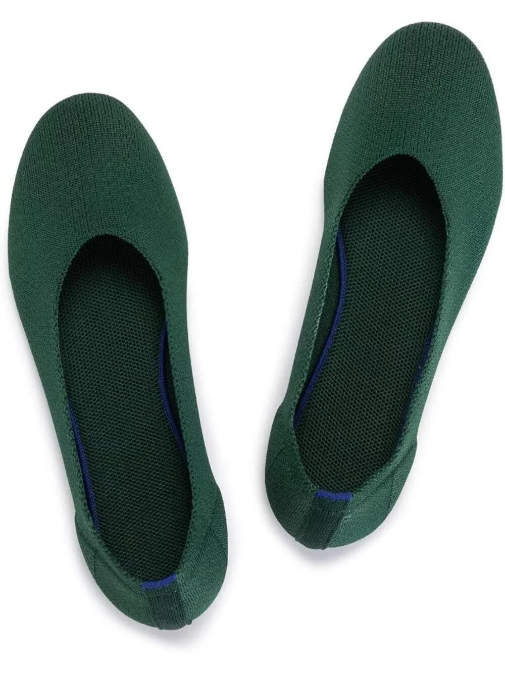 Women's Green Round Toe Knit Dress Low Wedge Slip On Ballerina Ballet Flat Shoes